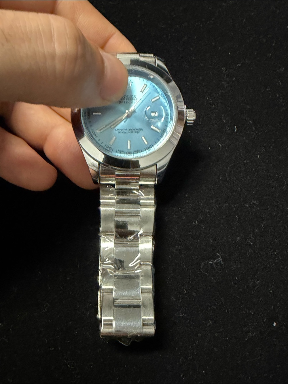 Silver Stainless Steel Smartwatch with Light Blue Dial